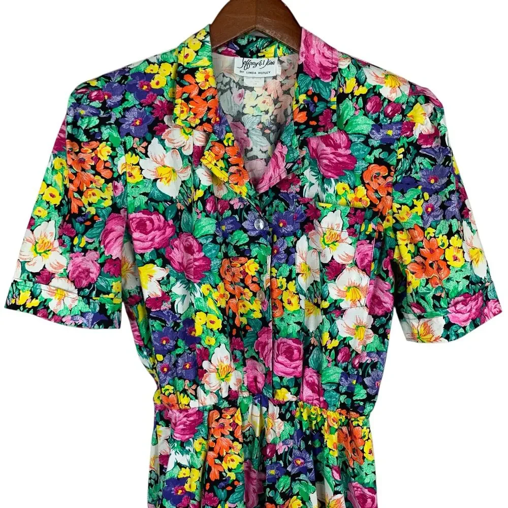Vintage Jeffrey & Dara by Linda Hutley Dress Floral Fit & Flare Midi Women's 7 9 - Picture 2 of 9